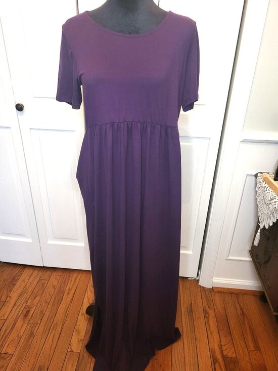 entro Dresses & Skirts - Entro Eggplant Purple Knit Maxi Dress Pleated L Comfort Summer Travel Vacation